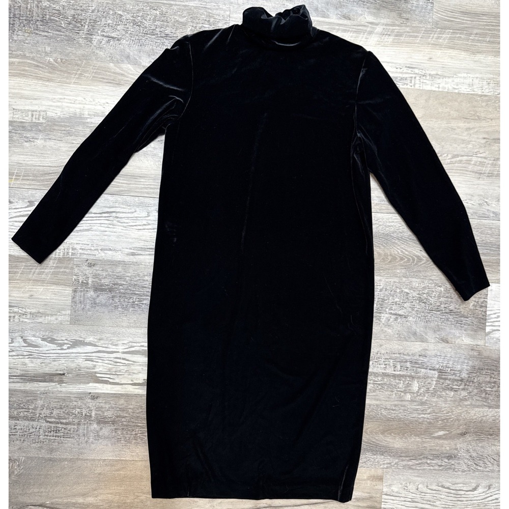 Vtg Howard Wolf Black Velour Mid Length Stretch Dress Goth Whimsical Velvet Sz M